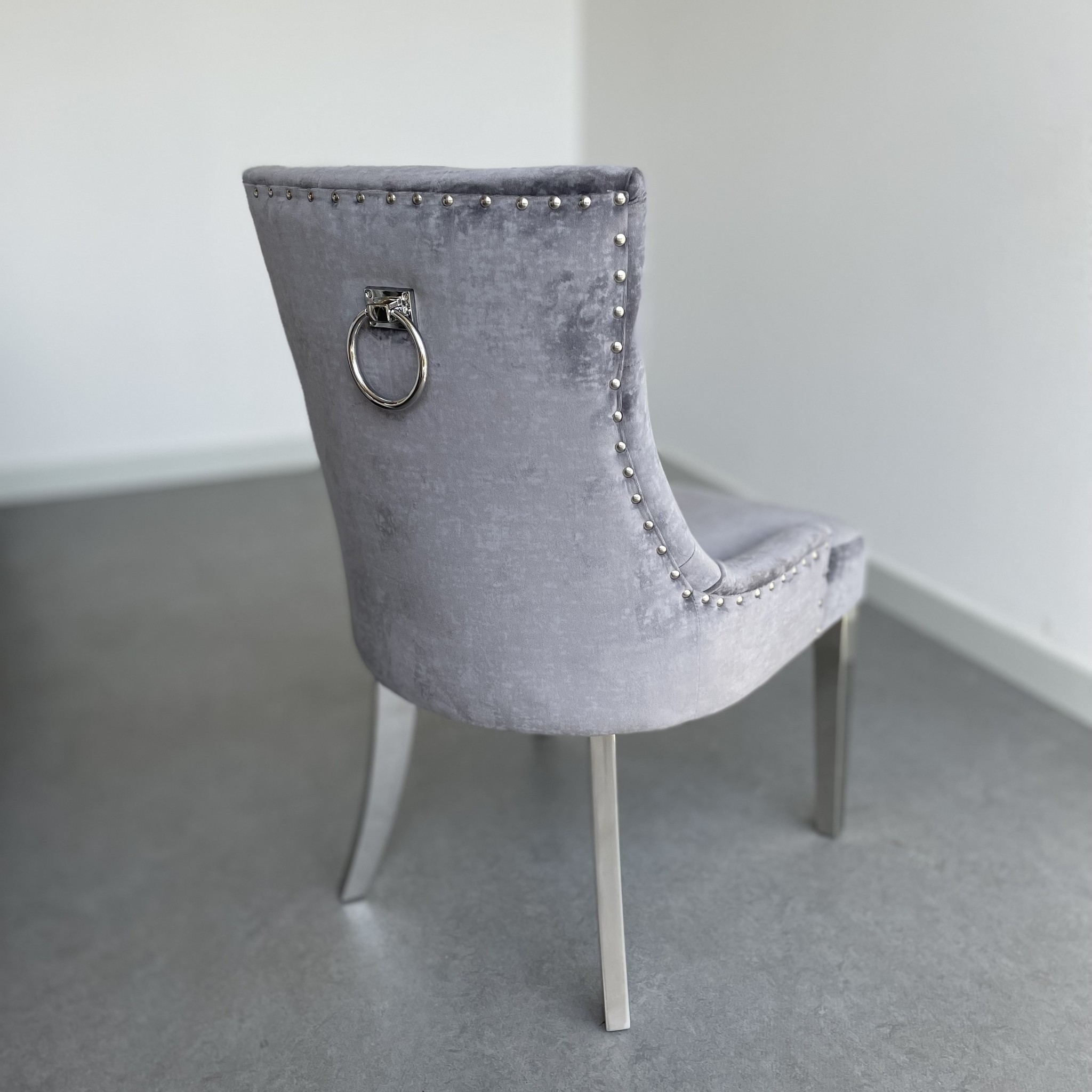 2x Chaise de salle à manger de luxe - Gris foncé - Pieds en métal (Chrome)