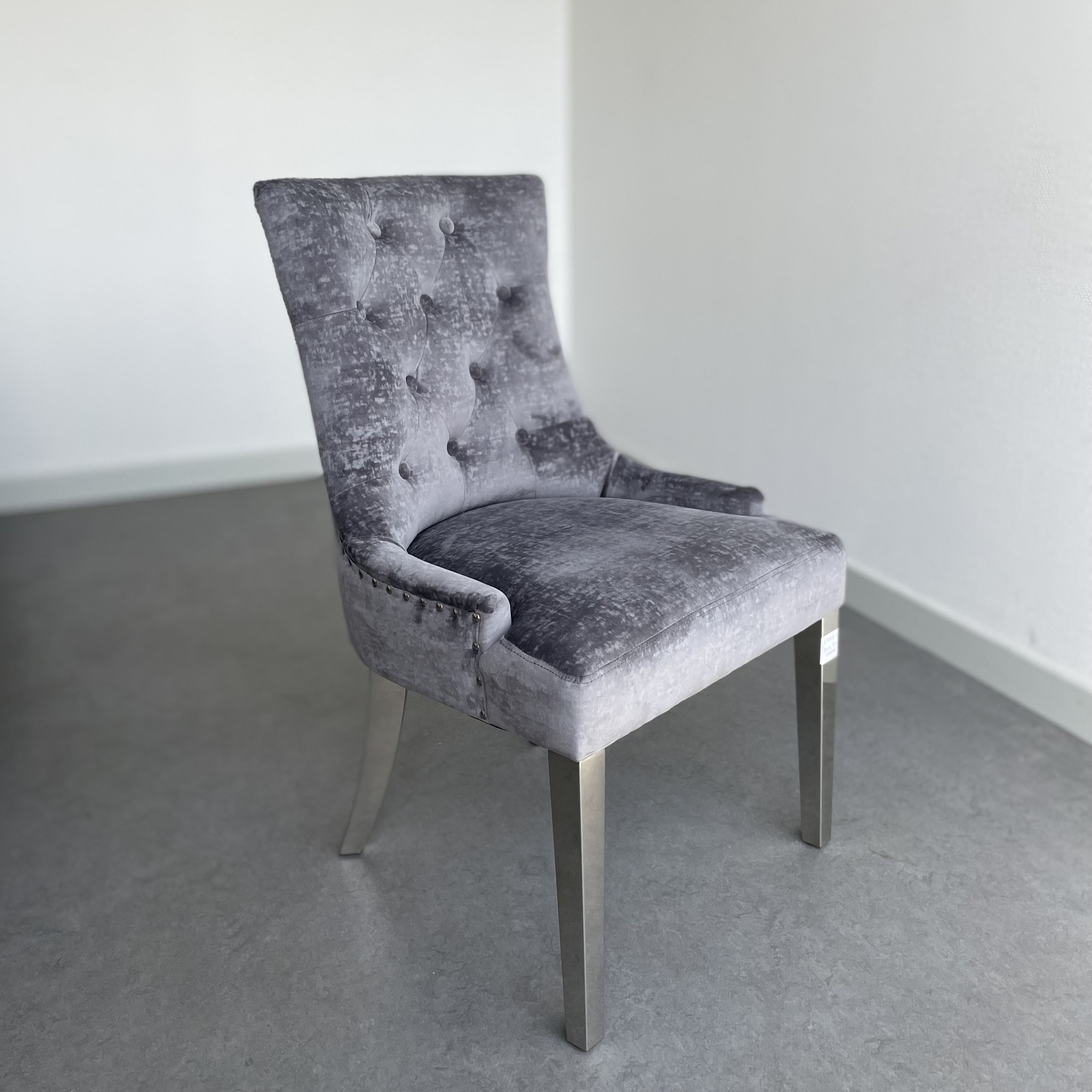 2x Chaise de salle à manger de luxe - Gris foncé - Pieds en métal (Chrome)