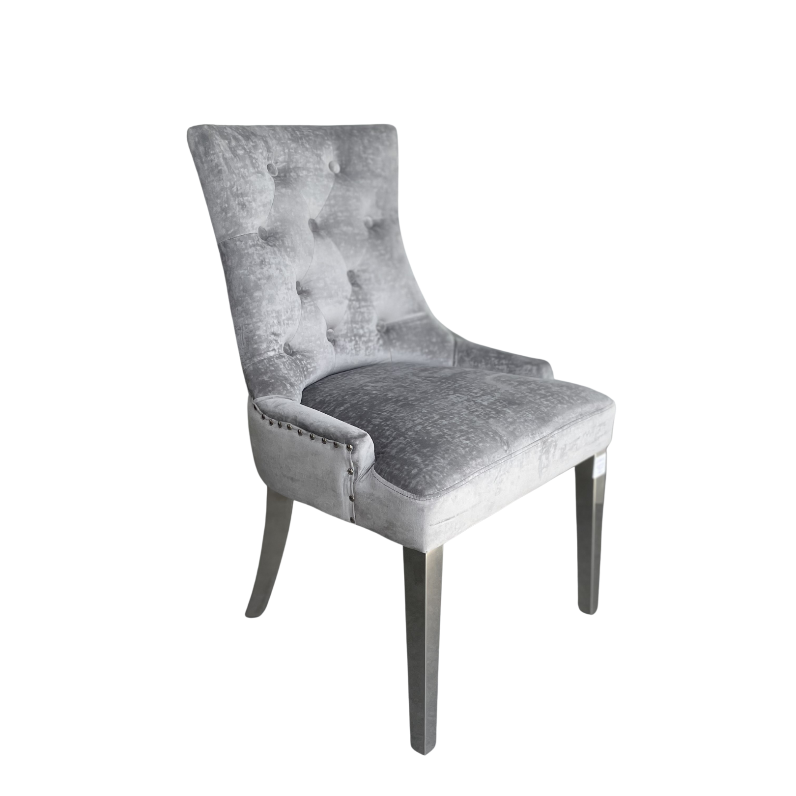 2x Chaise de salle à manger - Gris clair - Pieds en métal (Chrome)