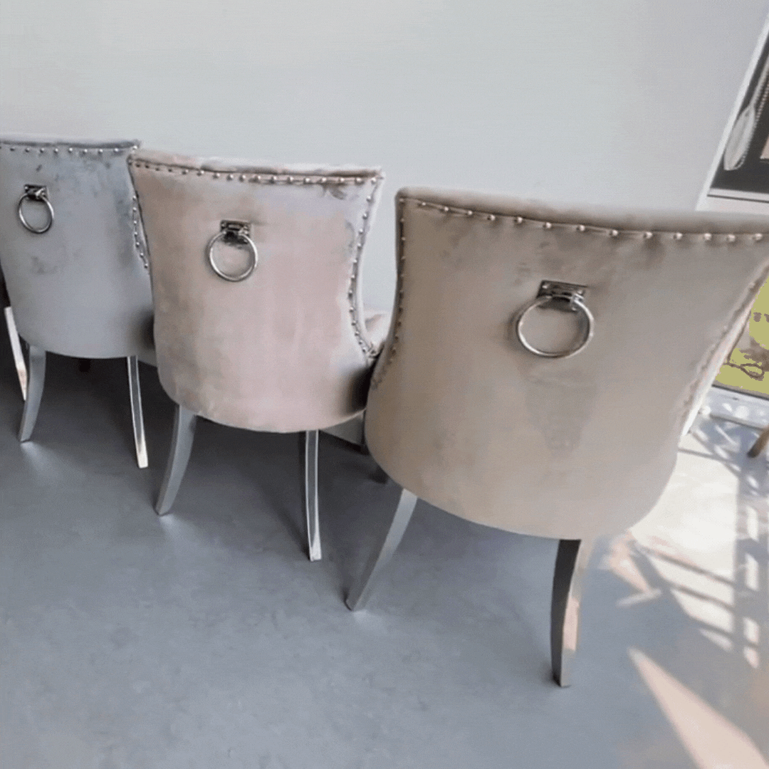 2x Chaise de salle à manger de luxe - Gris foncé - Pieds en métal (Chrome)