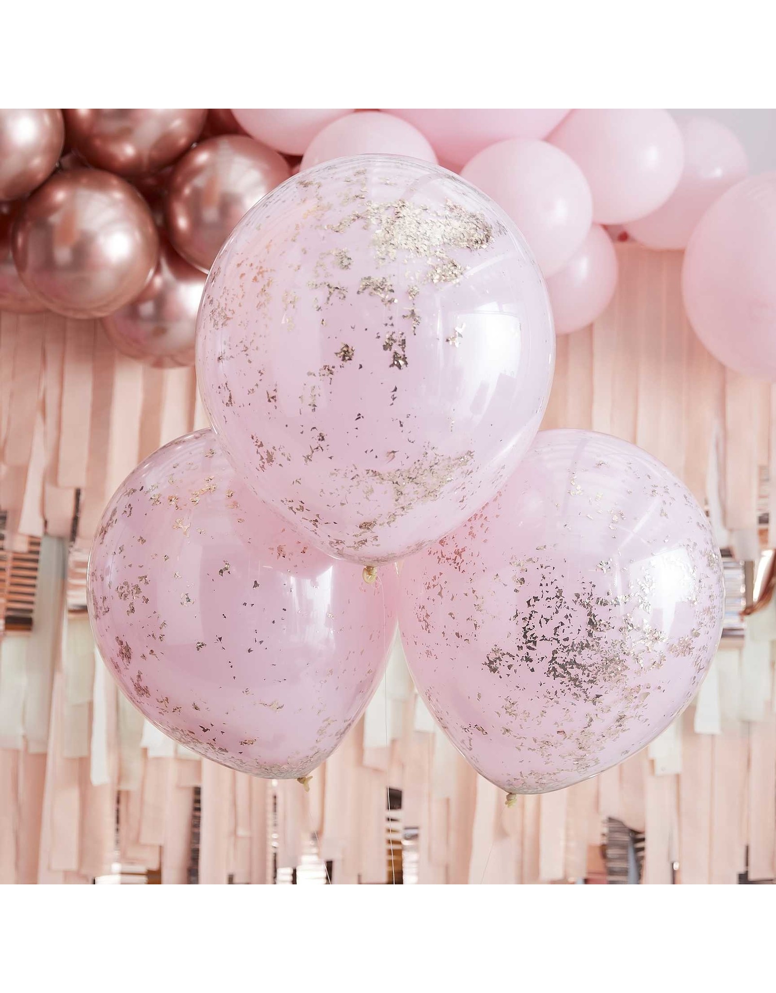 Dubbellaagse roze en roségouden confetti-ballonnen