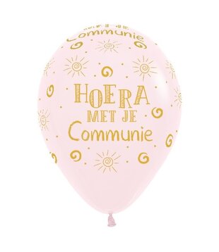 5x latex ballon: Hoera met je communie roze
