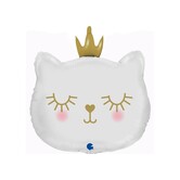 Folieballon witte kat met gouden kroon