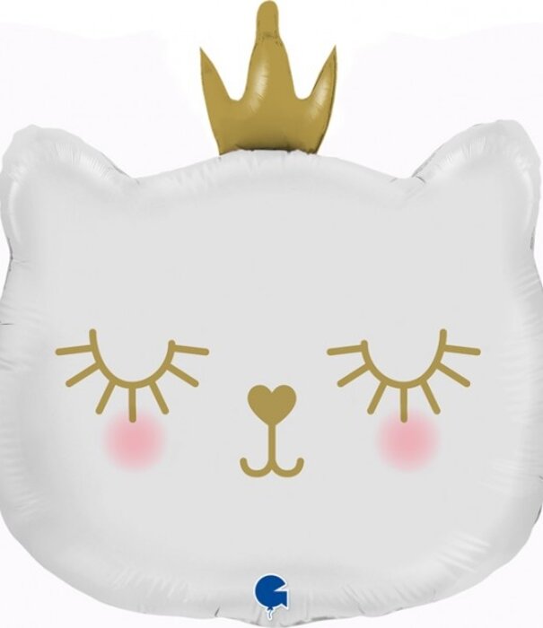 Folieballon witte kat met gouden kroon