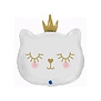 Folieballon witte kat met gouden kroon