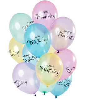 Ballonnen 'Happy Birthday' Pastel Transparant 30cm - 12 stuks