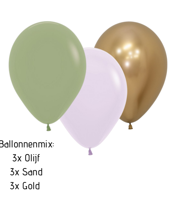 WOW ballonnenmix: Olijf/sand/gold