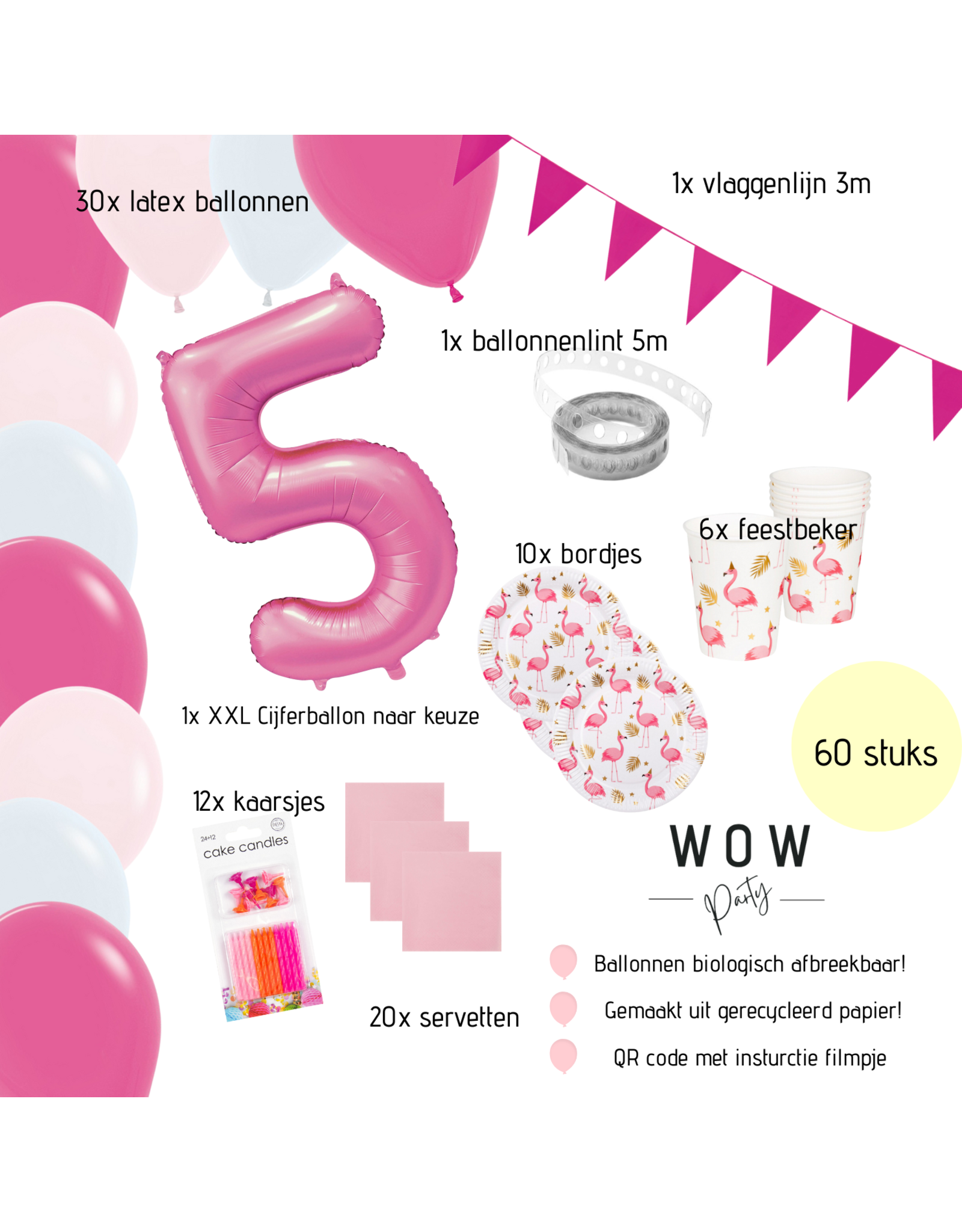 WOW partypakket | flamingo met  XXL cijferballon