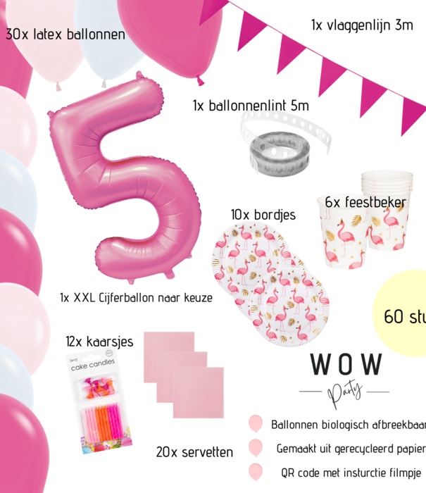 WOW partypakket | flamingo met  XXL cijferballon