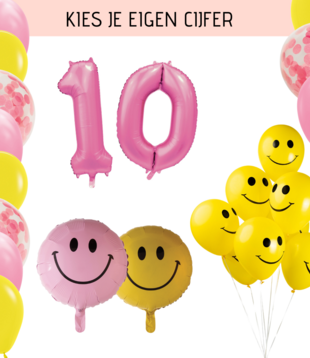 Ballonnenpakket Smiley roze - geel