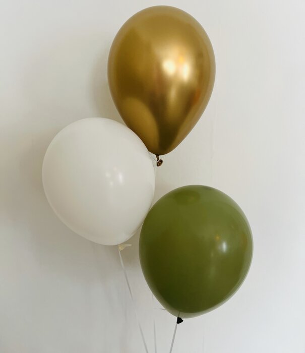 Ballonnentros gevuld met helium: Olijfgroen, goud, wit