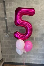 Cijferballon Fucshia gevuld met helium