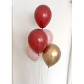 Ballonnentros gevuld met helium: Merlot - Goud - Dusk roze