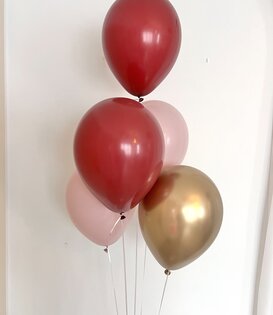 Ballonnentros gevuld met helium: Merlot - Goud - Dusk roze