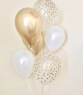 Ballonnentros gevuld met heluim: goud - wit - confetti