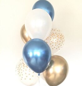 Ballonnentros gevuld met helium: Reflex blauw- confetti - wit