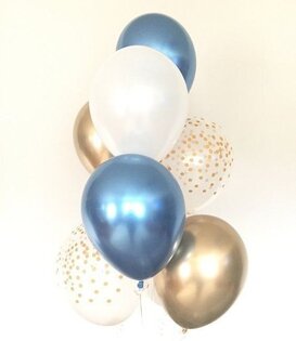 Ballonnentros gevuld met helium: Reflex blauw- confetti - wit