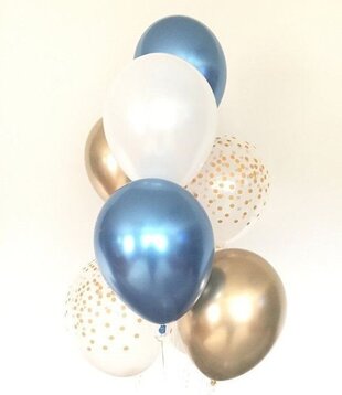 Ballonnentros gevuld met helium: Reflex blauw- confetti - wit