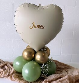 wowparty Cadeauballon met naam | Beige - olijfgroen