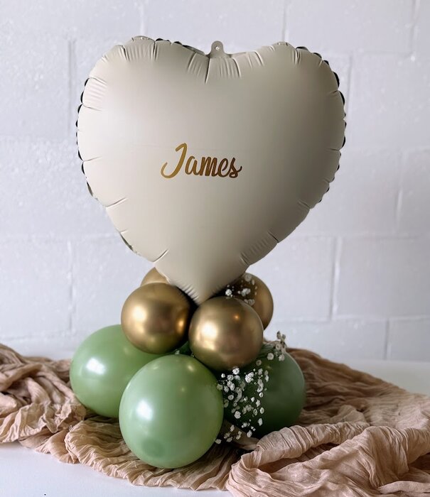Cadeauballon met naam | Beige - olijfgroen