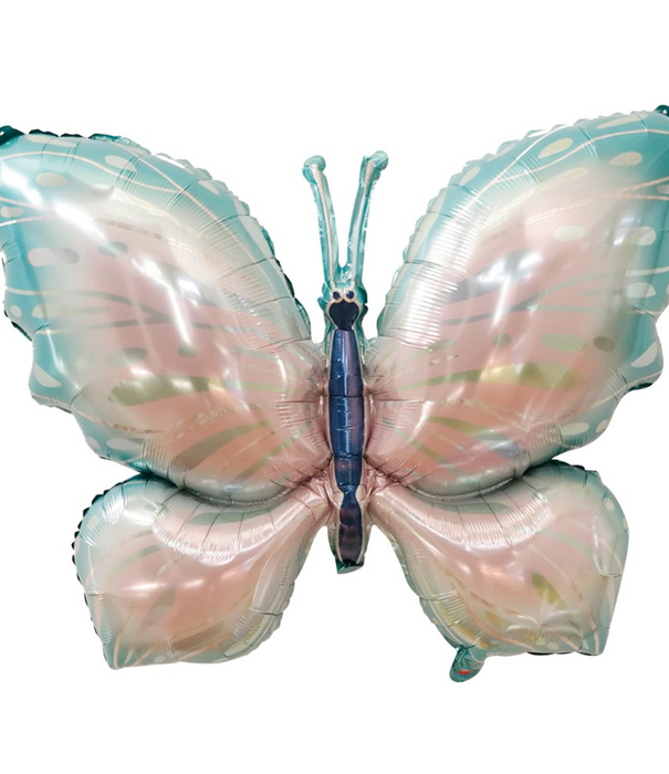 Vlinder ballon XXL roze - blauw