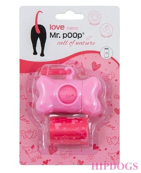 Overigen Mr Poop Love poepzakjes houder roze hartjes met 2 rollen zakjes