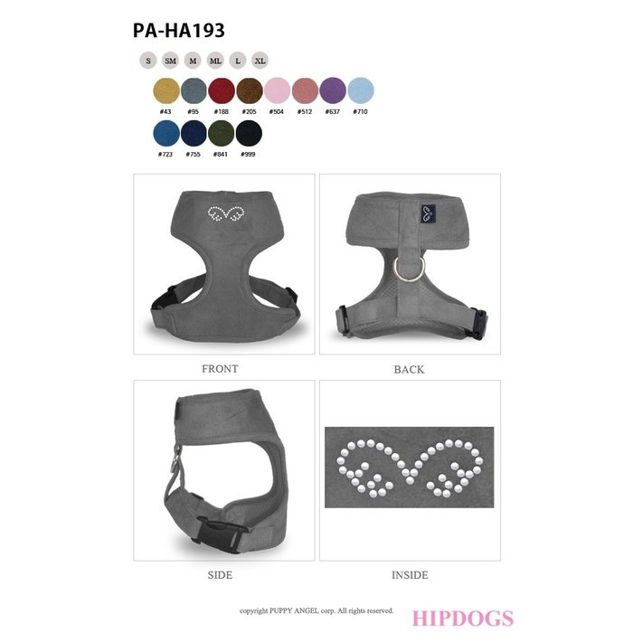 Puppy Angel Puppy Angel DU ANGIONE Suede honden harnas (Regular Soft) Grijs