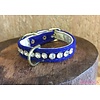 Honden halsband Velvet Strass blauw