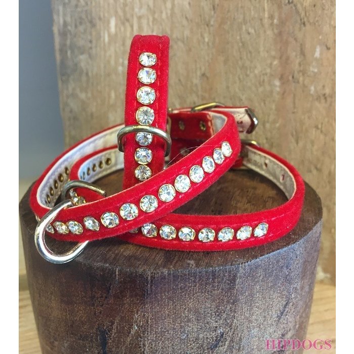 Overigen Honden halsband Velvet Strass rood