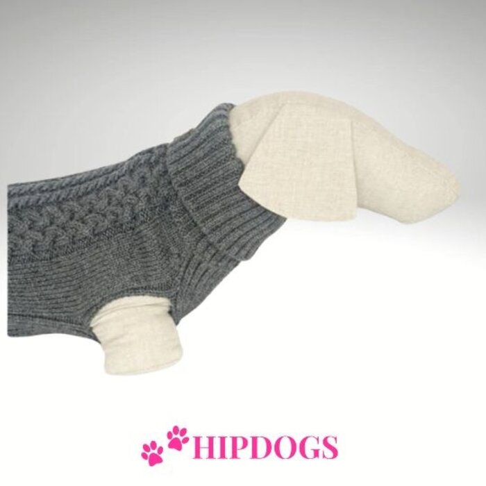 tQel – Mode & Accessoires voor Teckels tQel Freddy Grey teckeltrui, warme gebreide hondentrui met 50% merinowol