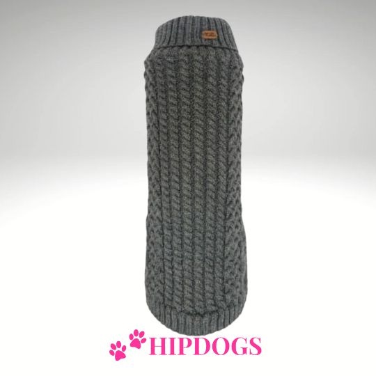 tQel – Mode & Accessoires voor Teckels tQel Freddy Grey teckeltrui, warme gebreide hondentrui met 50% merinowol