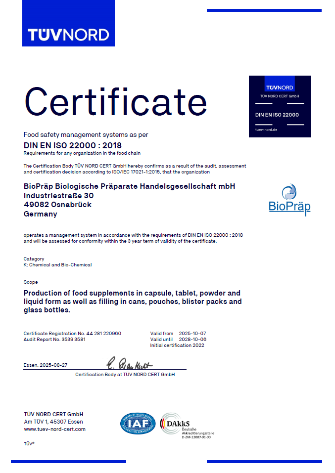 ISO 22000 Zertifikat eng