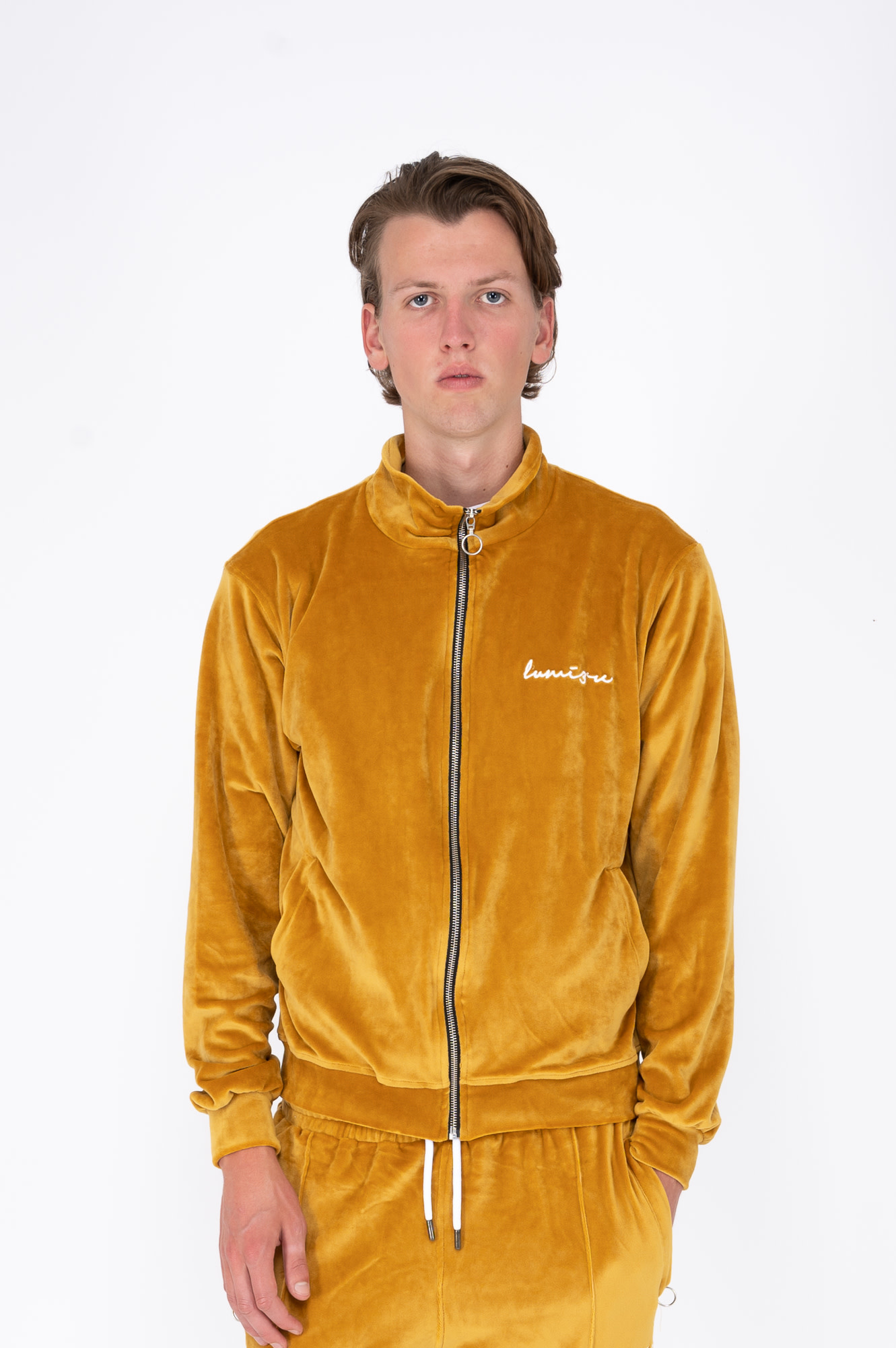 yellow velour tracksuit