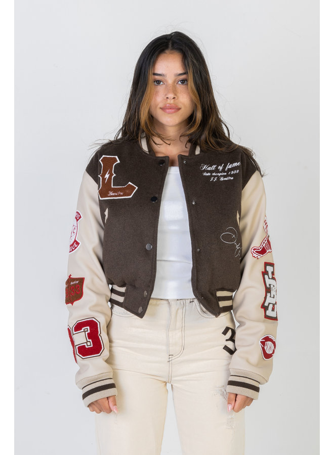 Multi-Patch College Jacket Cropped