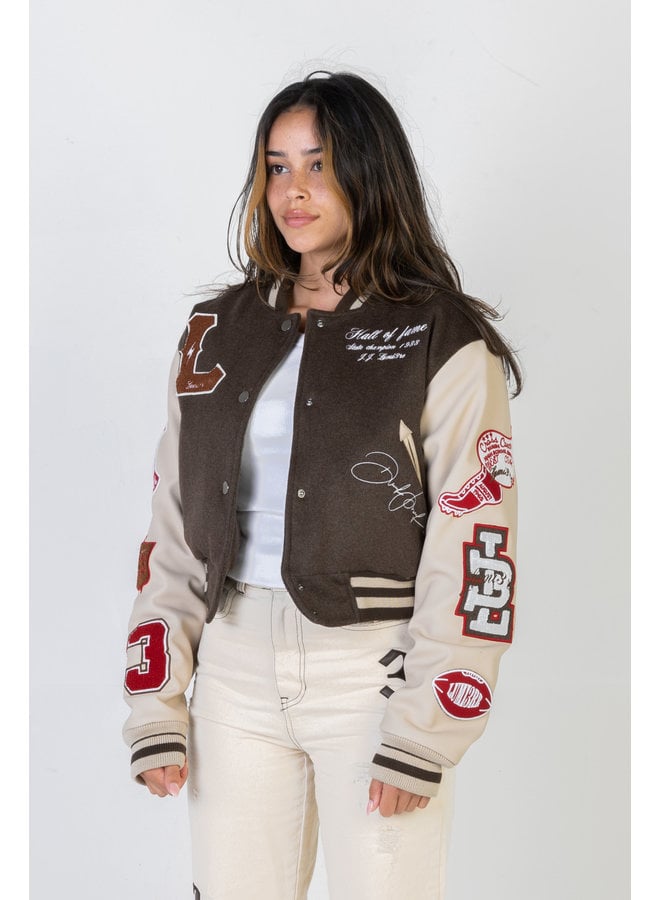 Multi-Patch College Jacket Cropped