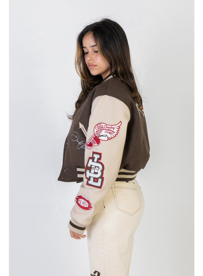 Multi-Patch College Jacket Cropped