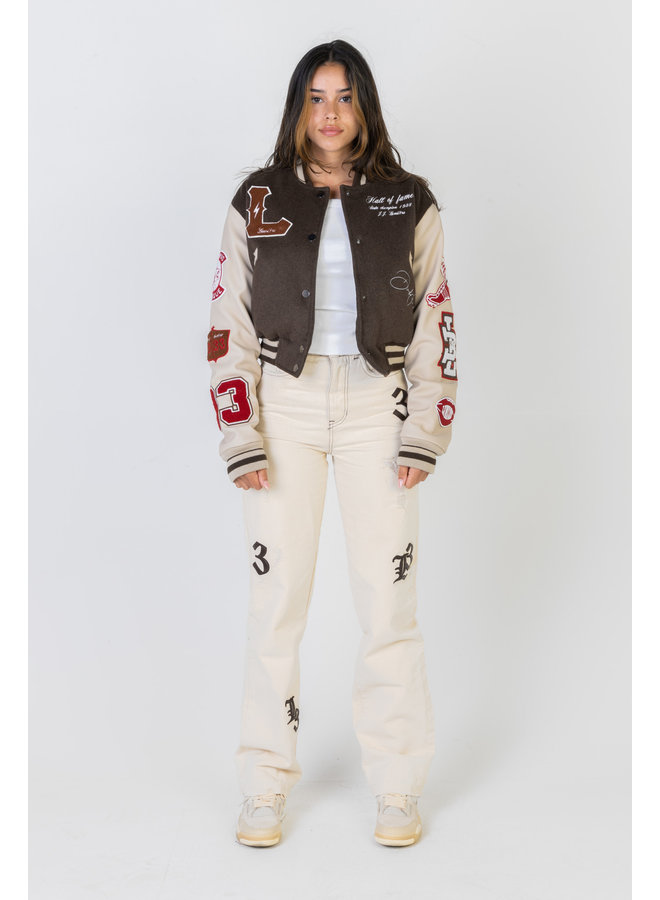 Multi-Patch College Jacket Cropped