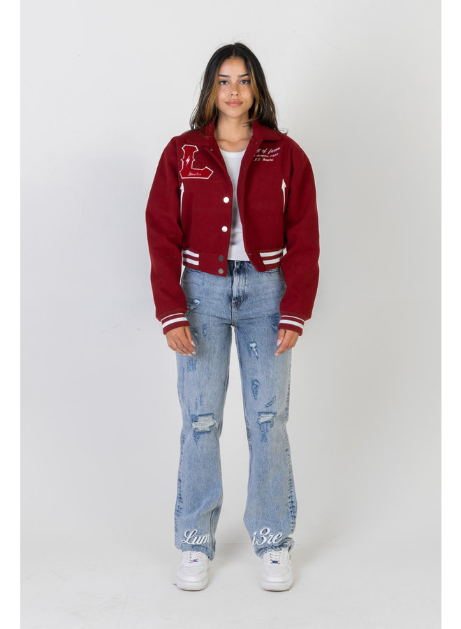 Lumi3re Varsity Jacket Burgundy-Red Cropped