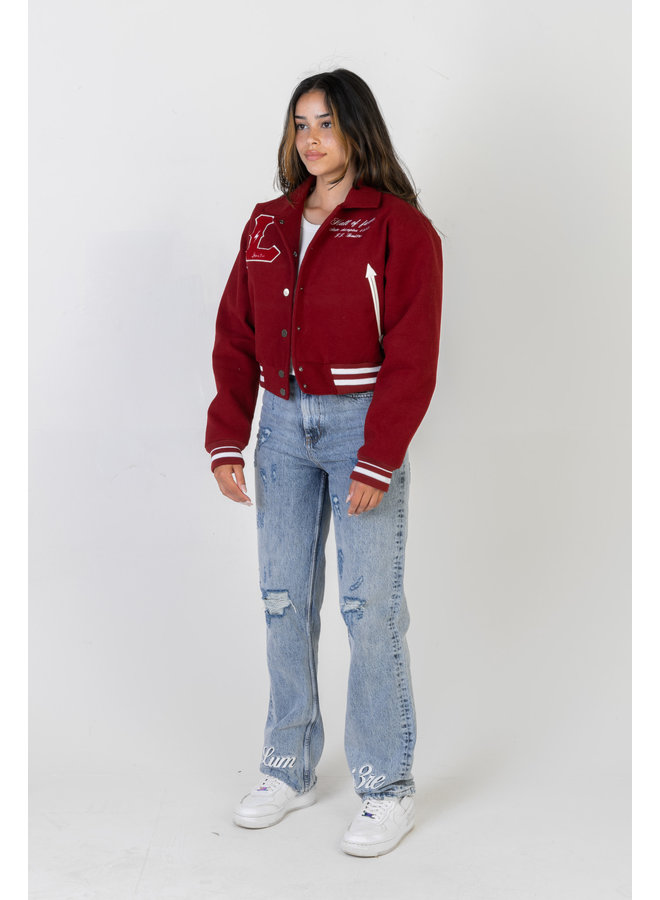 Lumi3re Varsity Jacket Burgundy-Red Cropped