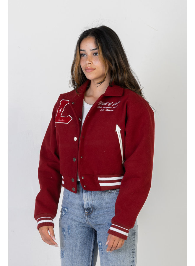 Lumi3re Varsity Jacket Burgundy-Red Cropped