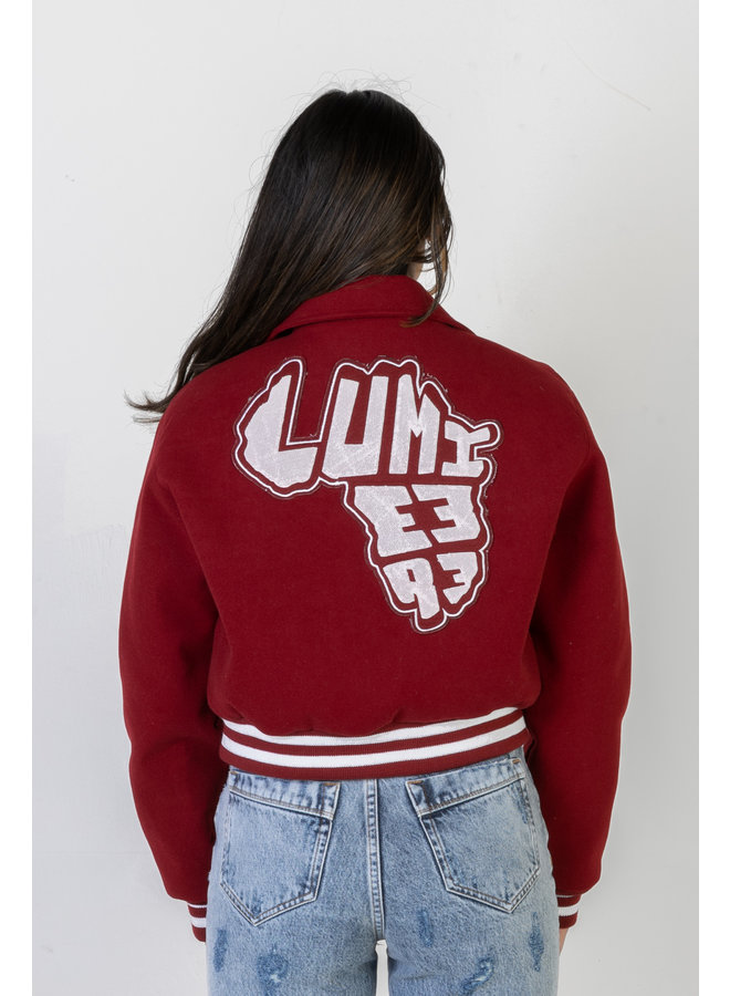 Lumi3re Varsity Jacket Burgundy-Red Cropped