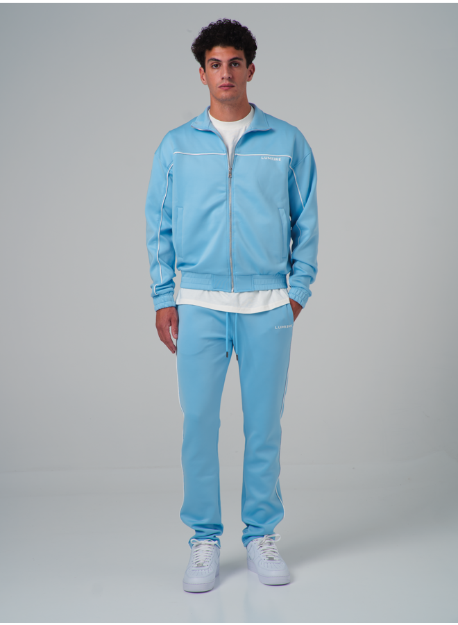 Double Striped Tracksuit High Collar Baby Blue