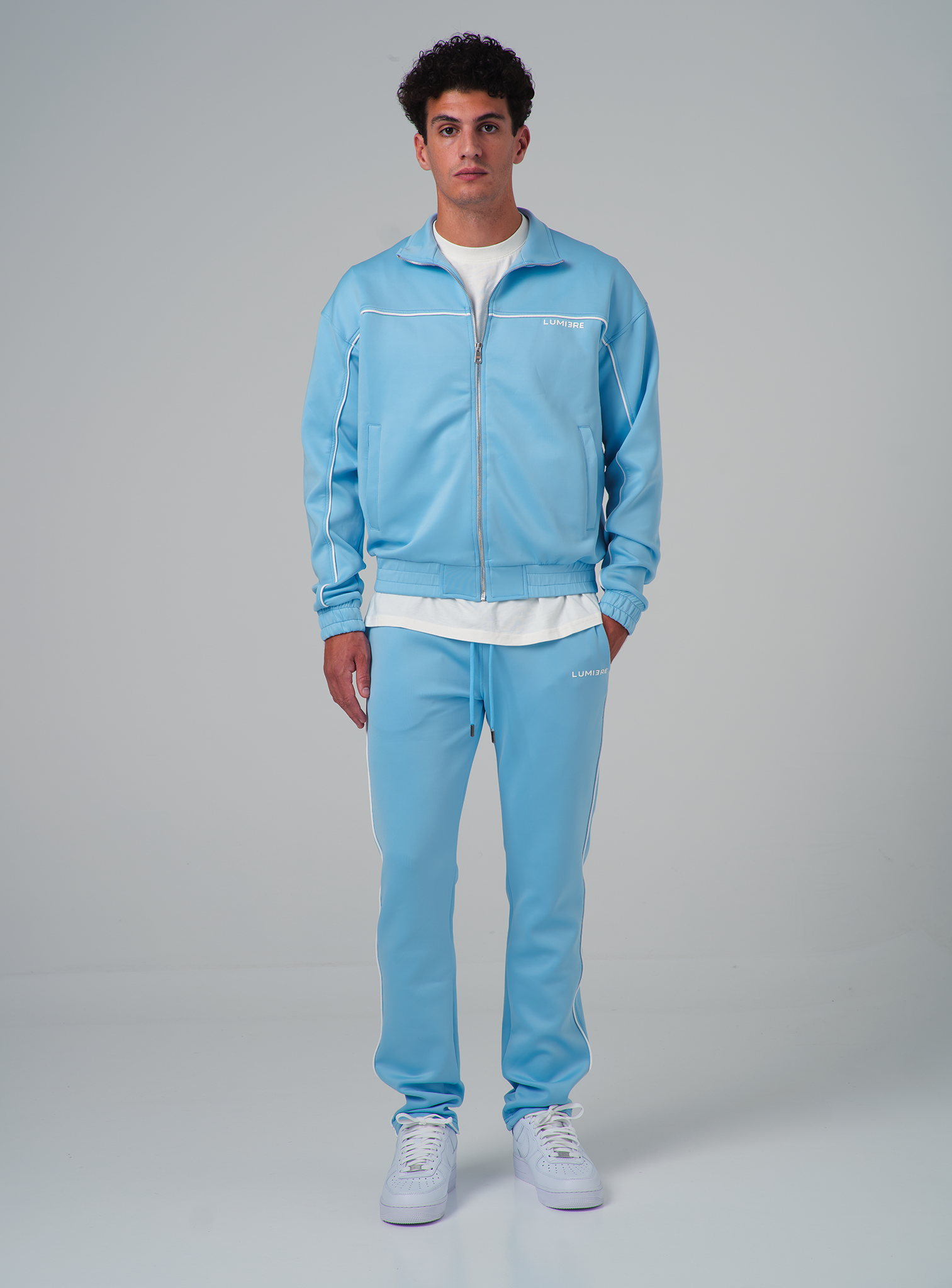 voksen Centimeter Begivenhed Double Striped Tracksuit High Collar Baby Blue - LUMI3RE