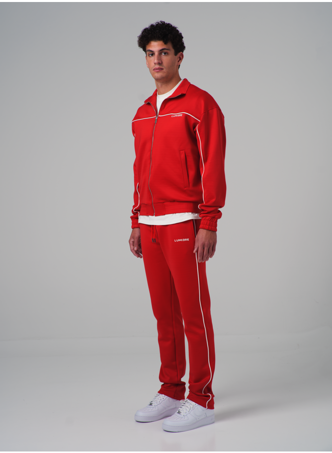 Double Striped Tracksuit High Collar Red