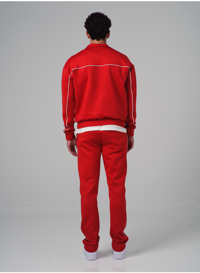 Double Striped Tracksuit High Collar Red