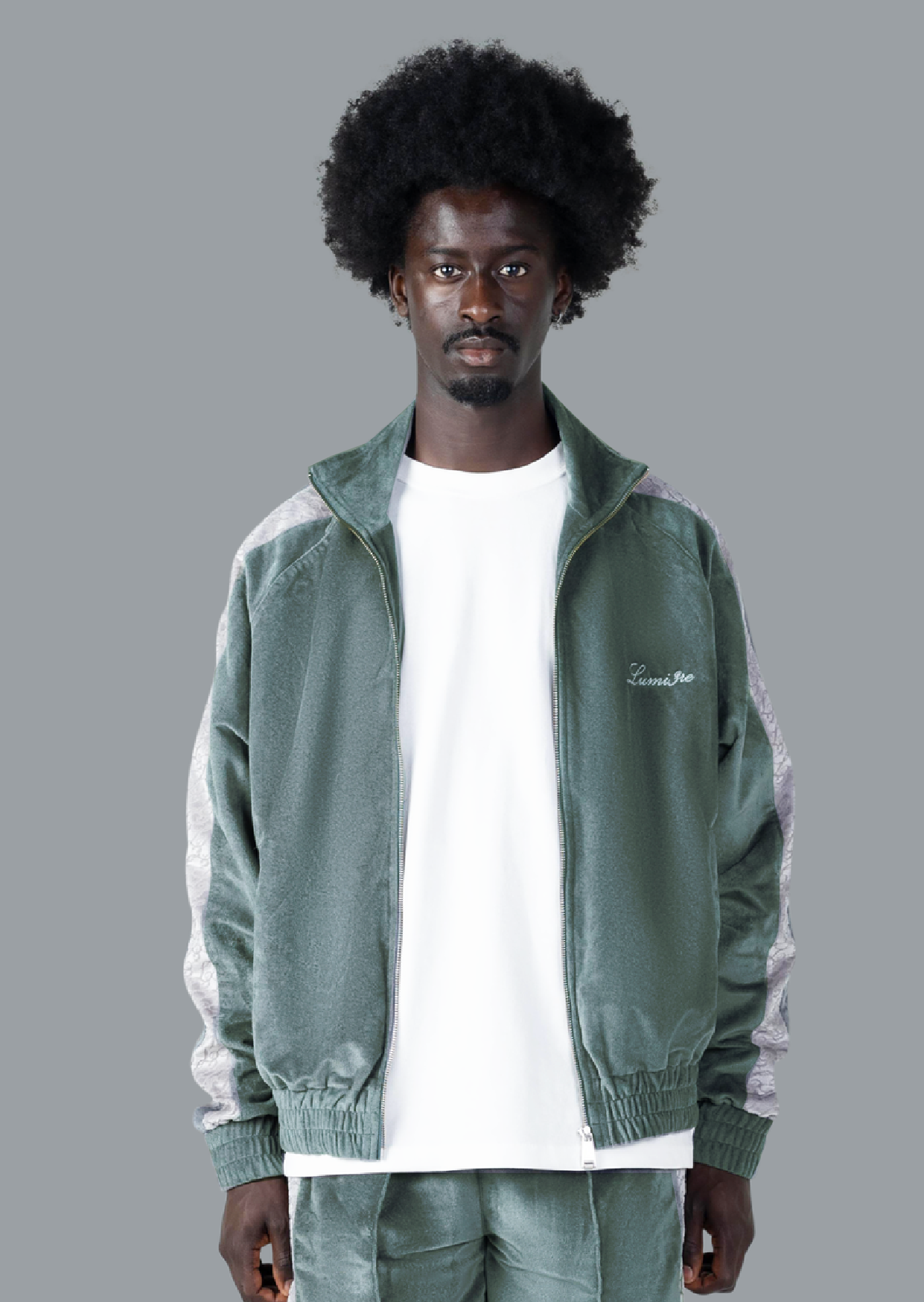 Monogram Velvet Jacket Green - LUMI3RE