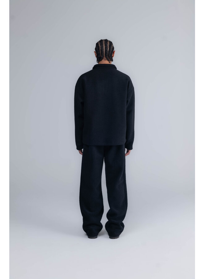 Curved Logo Half Zip Teddy Sweater Black