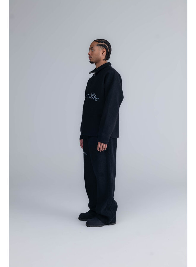 Curved Logo Half Zip Teddy Sweater Black