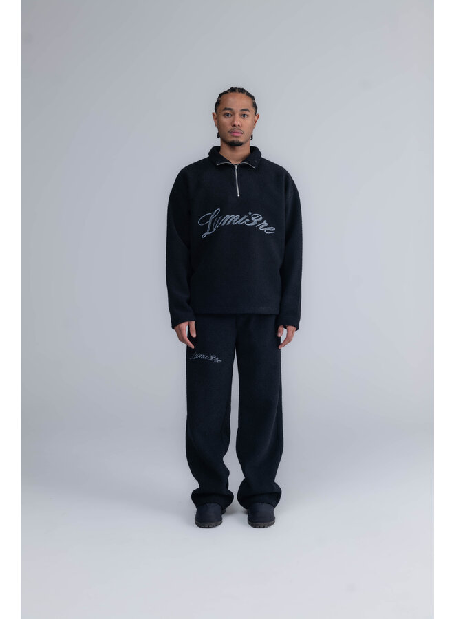 Curved Logo Half Zip Teddy Sweater Black