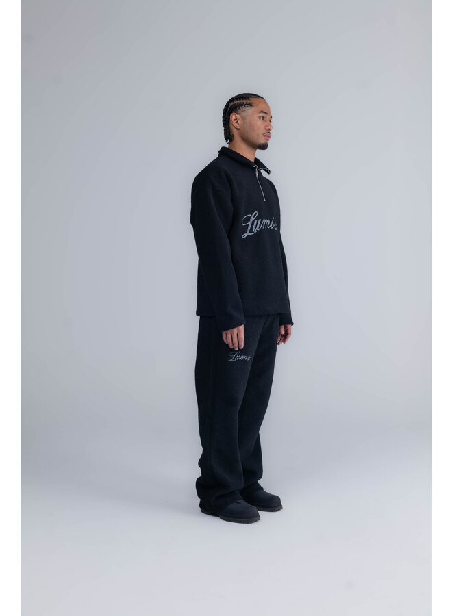 Curved Logo Half Zip Teddy Sweater Black